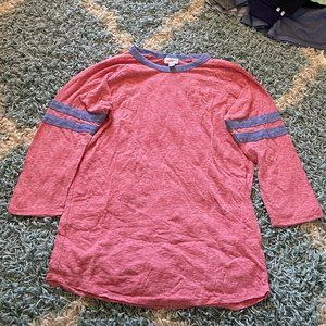 Lu LA Roe red with blue striped long sleeve shirt